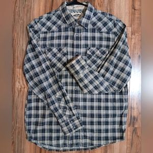 Vans Mens Plaid Button Down Long sleeve Shirt. Black, white and Grey. Size S